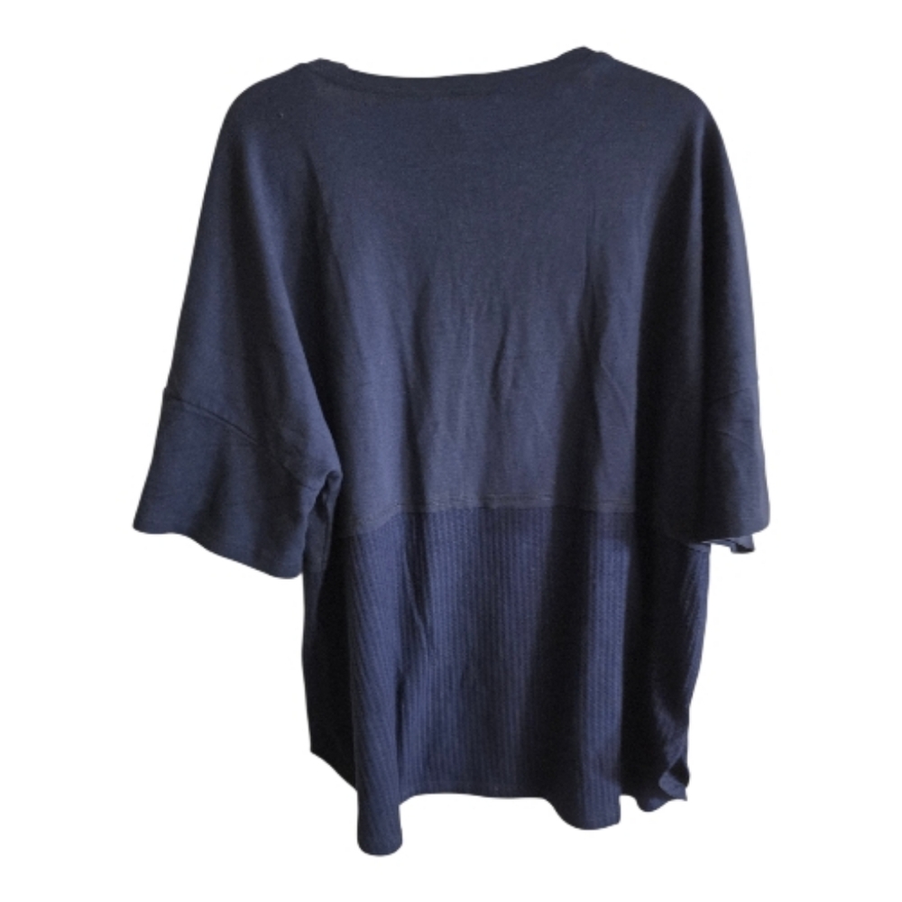 Dokotoo. Women's Navy Button-Up Waffle Bottomm Short Sleeve Top. 2X. NWT. - Picture 4 of 8
